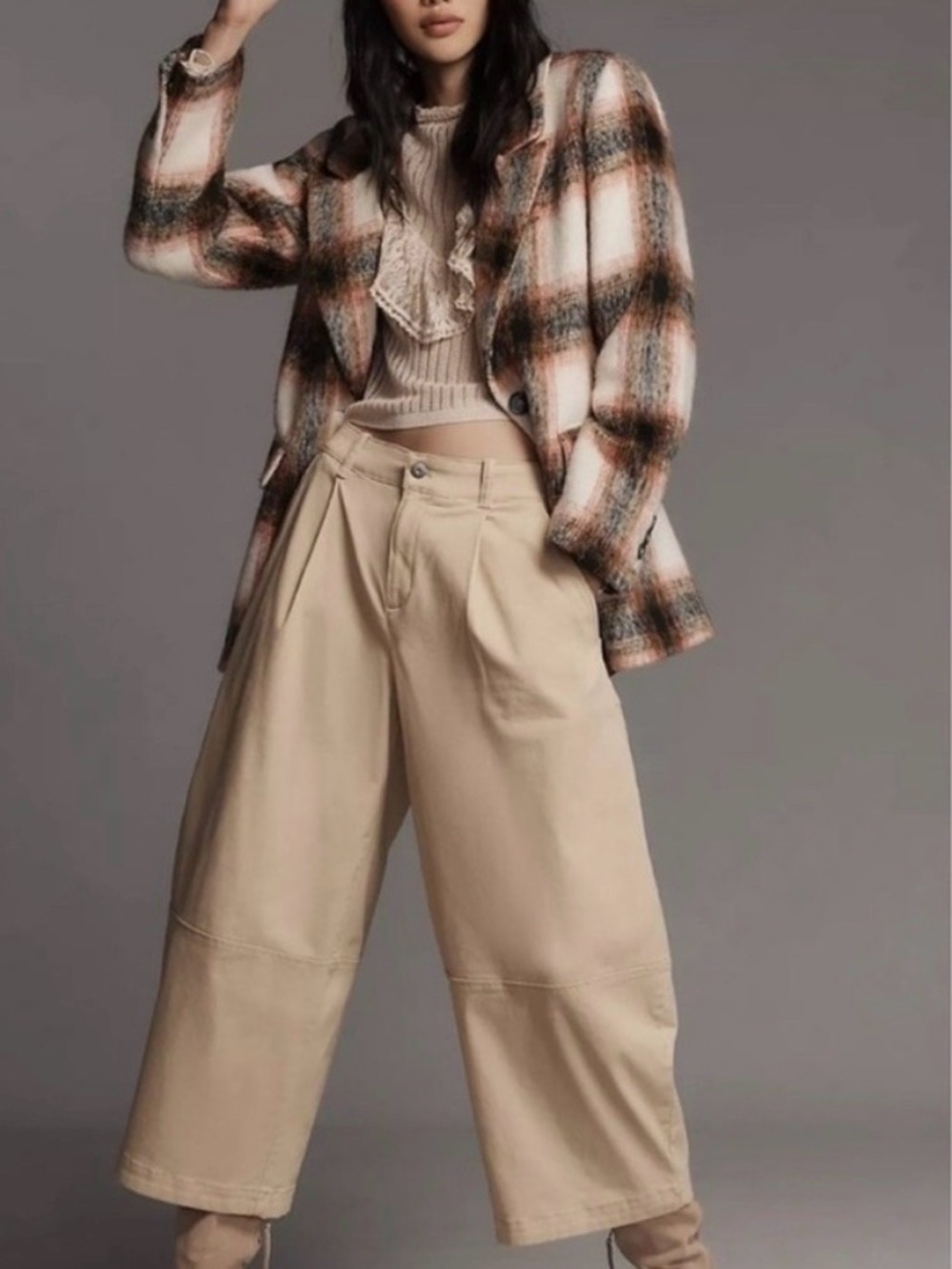 Anthropologie Maeve Pleated Barrel Leg Chinos Cropped Tan Pants